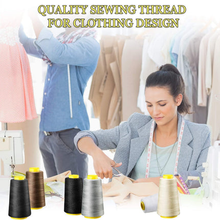 6 Rolls 3000 Yard Each Serger Thread Polyester Cones Spool Thread for Sewing Serger Overlock Quilting Sewing Machine (Black, White, Beige, Grey, Dark Grey, Coffee)  Black, White, Beige, Grey,.