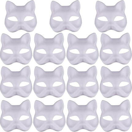 Cat Mask, Cat Mask 15 pcs Half Fox Mask White Therian Mask Diy Paintable Blank Mask for Holloween, Masquerade Party, Cosplay.