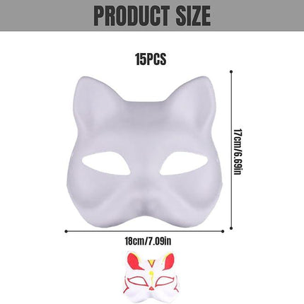 Cat Mask, Cat Mask 15 pcs Half Fox Mask White Therian Mask Diy Paintable Blank Mask for Holloween, Masquerade Party, Cosplay.