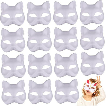 Cat Mask, Cat Mask 15 pcs Half Fox Mask White Therian Mask Diy Paintable Blank Mask for Holloween, Masquerade Party, Cosplay.