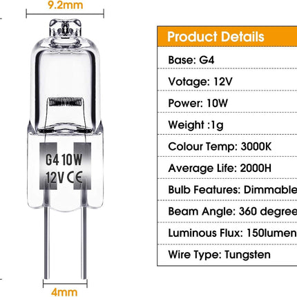 G4 halogen lamps 10W 12V - Warm white - 20-pack 10W 20pcs 10W.