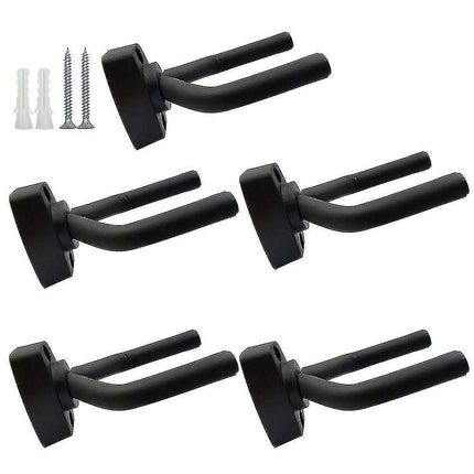 Guitar Hanger Wall Mount 5-Pack Black with Screws Compatible with Guitars.