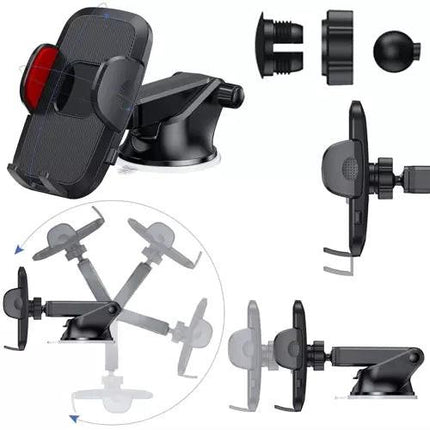 Car Phone Holder with Suction Cup Mount for Mobile Devices.