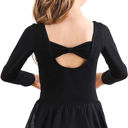 Black Ballet Dress for Girls with Long Sleeves Tulle Skirt Size 130 cm.