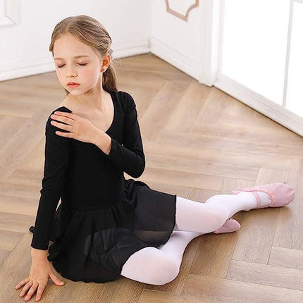 Black Ballet Dress for Girls with Long Sleeves Tulle Skirt Size 130 cm.