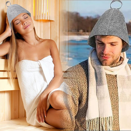Felt Sauna Hat 2 Pack Natural Wool Comfortable Breathable Accessories Gray and White Jar.