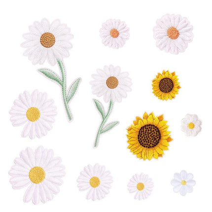12 Pieces Embroidered Patches Iron-on Fabric Sew-on Patch Floral Pattern Mini Sunflower Embroidered Patches for Clothes Jeans Hat Backpacks.