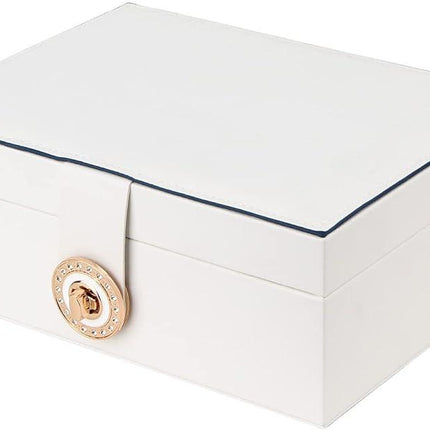 Jewelry Box Organizer for Necklaces, Earrings, Bracelets, Rings, Large PU Leather Jewelry Box with 3 Stackable Layers (White).