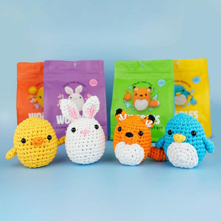 Woobles crochet set for beginners in simple pea yarn, as seen on Shark Tank Penguin.