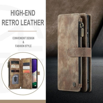Compatible with Samsung Galaxy A22 5G Case Wallet with Magnetic Flip Zipper and Card Holder - Brown.