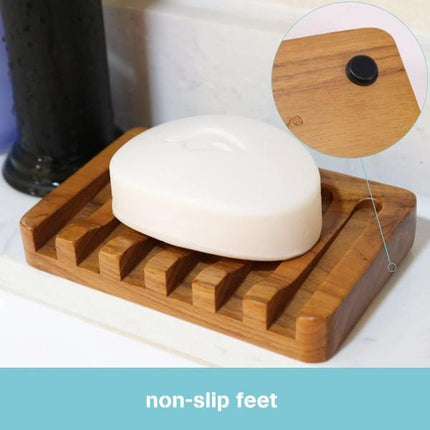 Wooden Soap Dish 2pcs, Soap Holder in Natural Teak, Soap Container for Shower, Bathroom, Kitchen, Bathtub, Razor, Sponges_max.