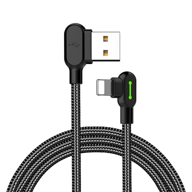 Compatible with Apple McDodo CA-4673 Angled Lightning Cable 1.8m 2A Fast Charging with LED iPhone iPad Black.