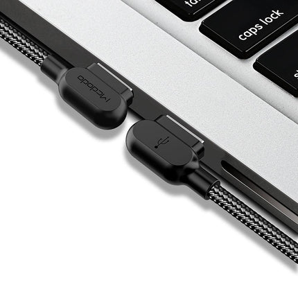 Compatible with Apple McDodo CA-4673 Angled Lightning Cable 1.8m 2A Fast Charging with LED iPhone iPad Black.