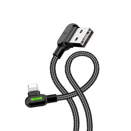 Compatible with Apple McDodo CA-4673 Angled Lightning Cable 1.8m 2A Fast Charging with LED iPhone iPad Black.