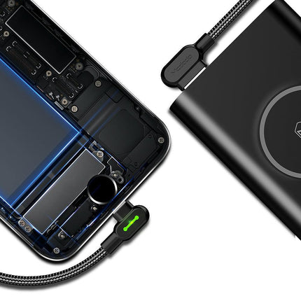 Compatible with Apple McDodo CA-4673 Angled Lightning Cable 1.8m 2A Fast Charging with LED iPhone iPad Black.