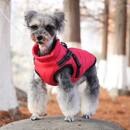 Waterproof Dog Winter Jacket with Harness Pink Size S Fleece Lined Zipper.