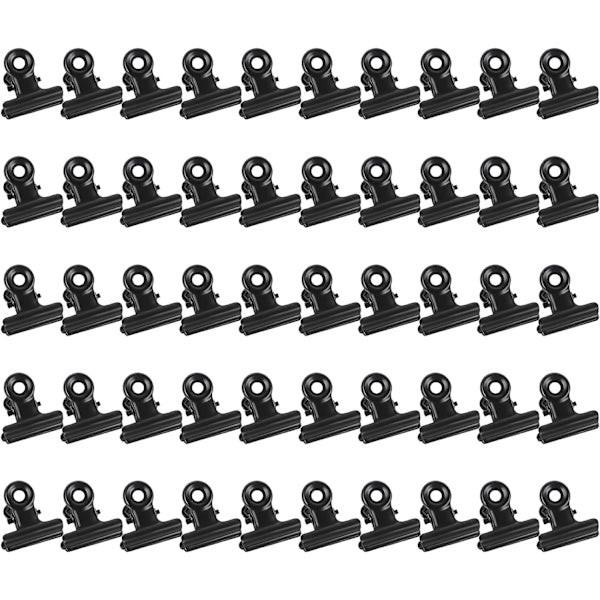 Bulldog Clip Hinged Metal Clips 22mm Strong Spring Black Clips for Files Bags Photos 50 Pieces.