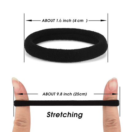 Black Hair Ties 50 pcs Seamless Cotton Ponytail Holders Elastic Bands for Thick Heavy Curly Hair Men Dark Women.