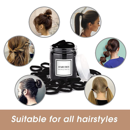 Black Hair Ties 50 pcs Seamless Cotton Ponytail Holders Elastic Bands for Thick Heavy Curly Hair Men Dark Women.