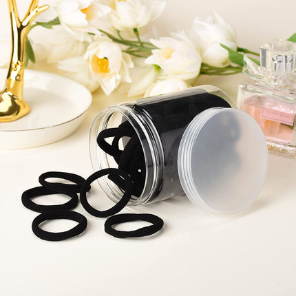 Black Hair Ties 50 pcs Seamless Cotton Ponytail Holders Elastic Bands for Thick Heavy Curly Hair Men Dark Women.