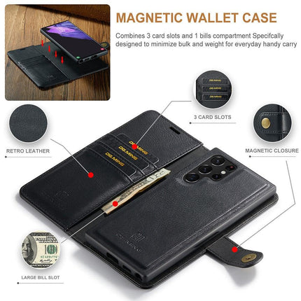 DG.MING Magnetic Wallet Case Compatible withSamsung Galaxy S22 Ultra Black 2-in-1.