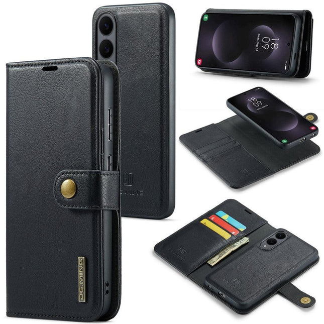 Magnetic Wallet for Compatible with Samsung Galaxy S25 Edge Black Case 2-in-1 with Card Holder.