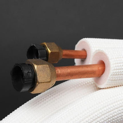 Air Conditioning Pipe 3M White Insulated Copper 1/4+3/8 with Brass Fitting Set Compatible with Tempsa.