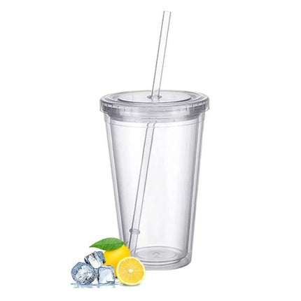 Reusable Plastic Cups Double Walled Transparent Drinking Cup with Straw Reusable Cups Suitable for Fruit Juice-max.