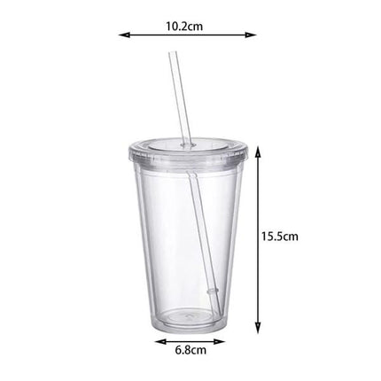 Reusable Plastic Cups Double Walled Transparent Drinking Cup with Straw Reusable Cups Suitable for Fruit Juice-max.