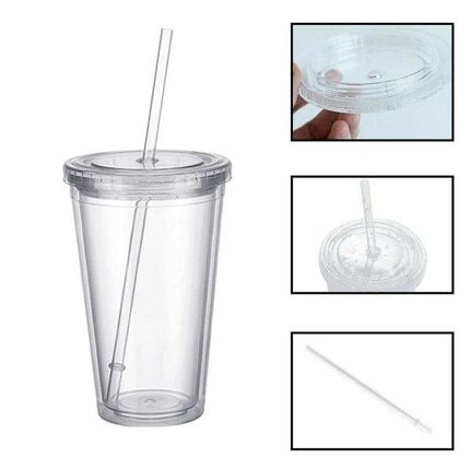 Reusable Plastic Cups Double Walled Transparent Drinking Cup with Straw Reusable Cups Suitable for Fruit Juice-max.