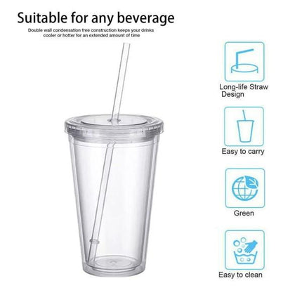 Reusable Plastic Cups Double Walled Transparent Drinking Cup with Straw Reusable Cups Suitable for Fruit Juice-max.