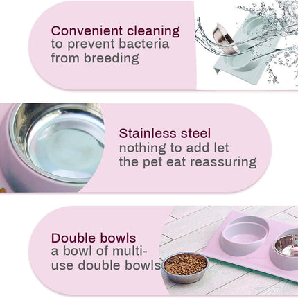 Cat food bowl, double cat food bowl, stainless steel cat bowl, non-slip, cat food bowls, stainless steel cat bowl set, cat food bowl.