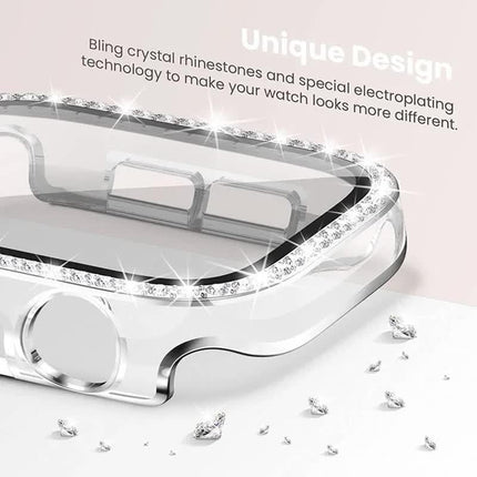 Diamond Glass Bling Bumper Case with Screen Protector Compatible with Apple Watch Series 9 8 7 6 SE 3 45mm 44mm 42mm 41mm 40mm 38mm Red.