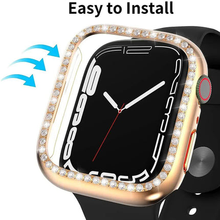 Diamond Glass Bling Bumper Case with Screen Protector Compatible with Apple Watch Series 9 8 7 6 SE 3 45mm 44mm 42mm 41mm 40mm 38mm Red.