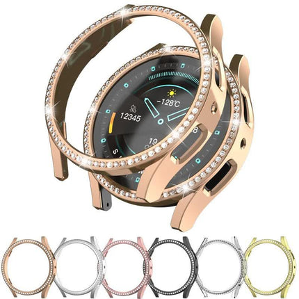 Diamond-Coated Rose Gold Case with PC Single Row Protection Compatible withSamsung Galaxy Watch 6 5 4 40mm.