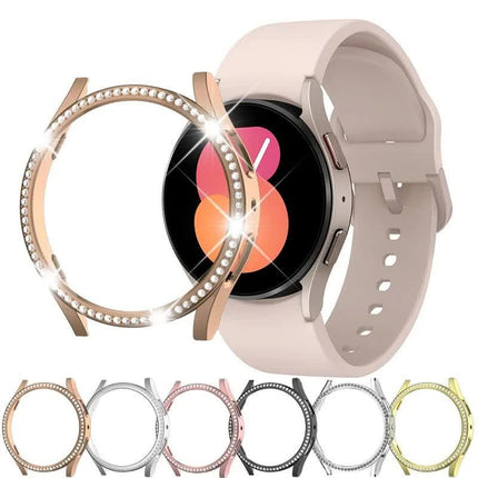 Compatible with Samsung Galaxy Watch 6 5 4 40mm 44mm Case PC Clear Bumper with Diamond Coating for Single Row Shiny Protection.
