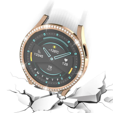 Compatible with Samsung Galaxy Watch 6 5 4 40mm 44mm Case PC Clear Bumper with Diamond Coating for Single Row Shiny Protection.