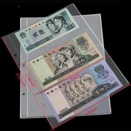 10 pcs/1 pc 3-compartment loose leaf banknote album page collector holder 1pc 3-slot 80x177mm.