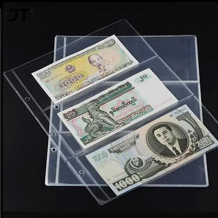 10 pcs/1 pc 3-compartment loose leaf banknote album page collector holder 1pc 3-slot 80x177mm.