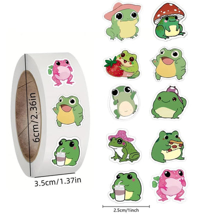500pcs Cartoon Animal Roll Stickers Bee Horse Dog Chicken Frog Unicorn Notebook Stickers Waterproof Self-adhesive Paper with Hefe Frog.