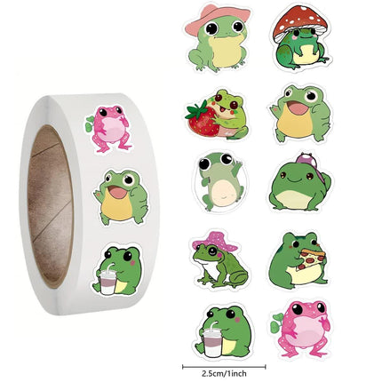 500pcs Cartoon Animal Roll Stickers Bee Horse Dog Chicken Frog Unicorn Notebook Stickers Waterproof Self-adhesive Paper with Hefe Frog.