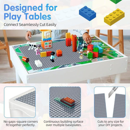 Building Plate, 4 pieces of classic base plates, 25.5 x 25.5 cm, base plate, compatible with all major brands, building toys for children 4 pieces light gray.