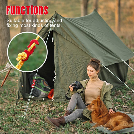 Rope Adjuster, 16pcs Aluminum Rope Tensioner, Tent Wind Rope Buckle, Rope Tensioner for Camping Hiking Backpacking Picnic Outdoor Tent Accessories 16 Pieces - Red Opening.