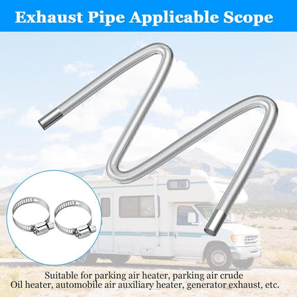 Stainless Steel Air Heater Hose 300cm Ø 2.5cm Exhaust Pipe with 2 Clamps for Parking Heater.