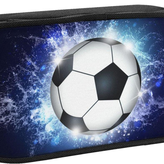 Blue sports pencil case with soccer motif, spacious and durable pencil case with zippers, soccer pencil case Soccer Blue Soccer Blue.