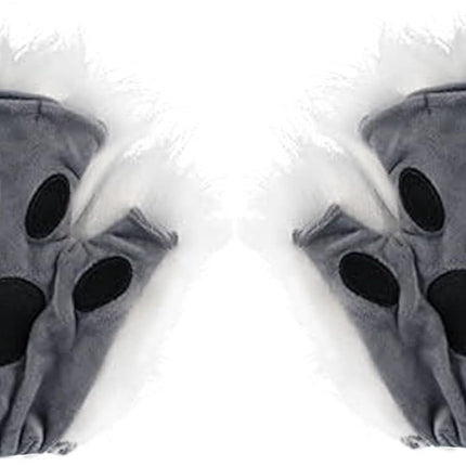 Therian Paws, Cat Paw 1 Pair Half Finger Therian Paws Cute Embroidered Fur Paws Decorative Realistic Paw Gloves for Kids Adults Cosplay Stage, Black Gray.