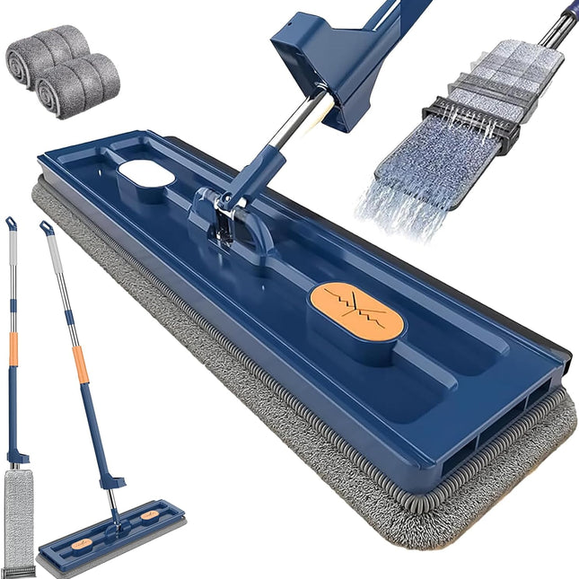 360 Degree Rotatable Mop for Hardwood Floors, Compatible with Microfiber Pads, Blue + 2 Pads.