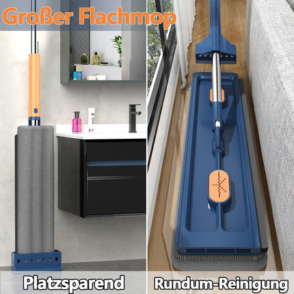360 Degree Rotatable Mop for Hardwood Floors, Compatible with Microfiber Pads, Blue + 2 Pads.
