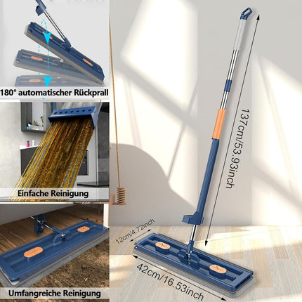360 Degree Rotatable Mop for Hardwood Floors, Compatible with Microfiber Pads, Blue + 2 Pads.