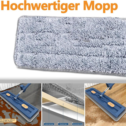 360 Degree Rotatable Mop for Hardwood Floors, Compatible with Microfiber Pads, Blue + 2 Pads.